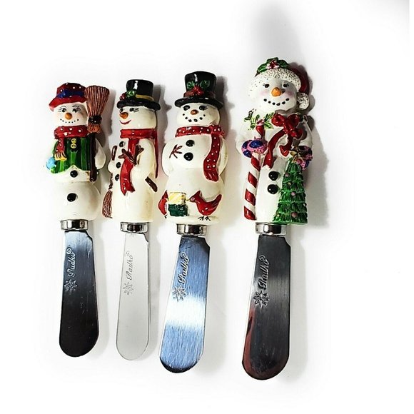 4 Christopher Radko Holiday Snowman Pate Cheese Knives Spreaders entertaining - Picture 5 of 7